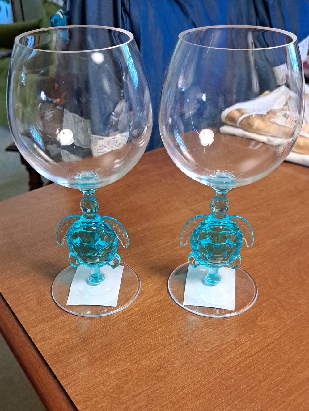 The Spring Shop Turquoise Turtle Stem Wine Glasses - Pair Plastic
